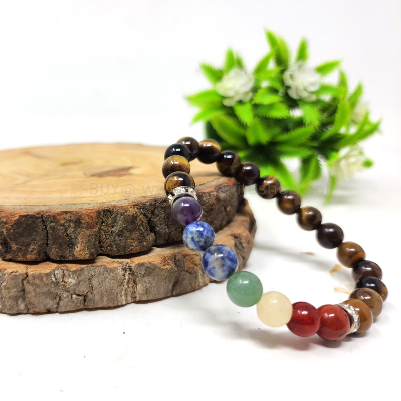 Seven Chakra Tiger Eye Bracelet (certified) - Crystals Store